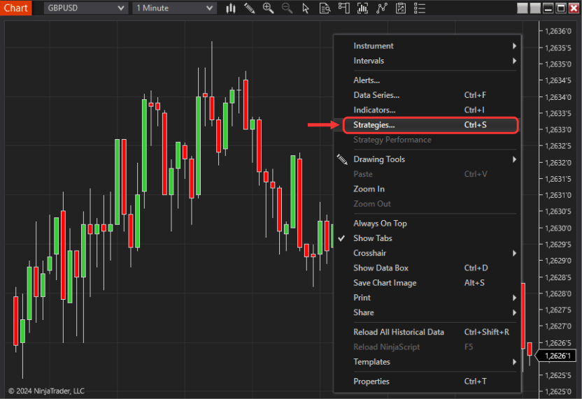 4.2.2 Attach the NinjaTrader Strategy to the Chart