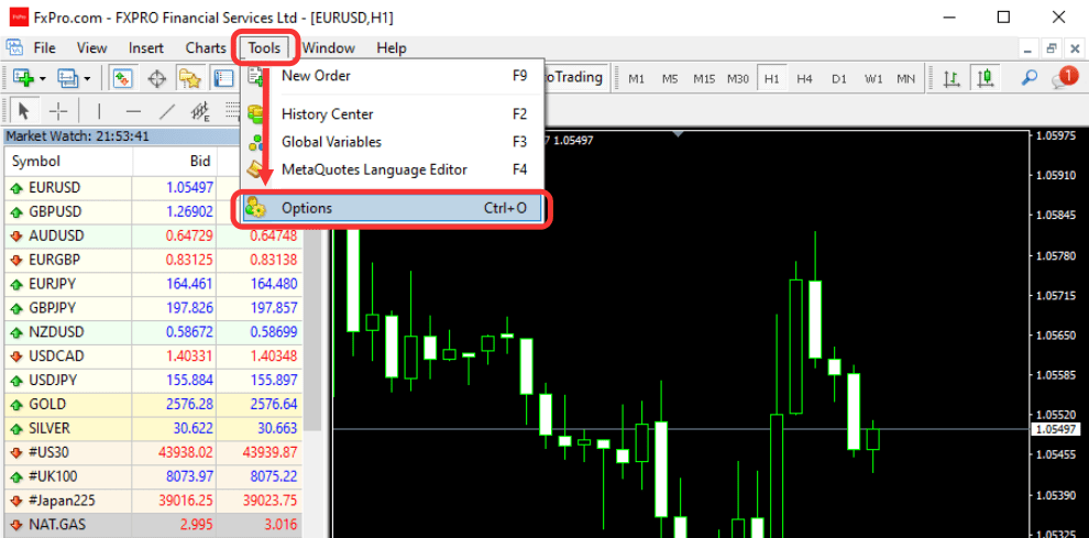 Step 3.1 Open the Options window - Click Tools