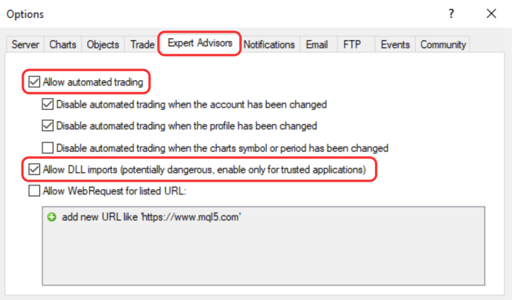 Step 3.2 Allow automated trading