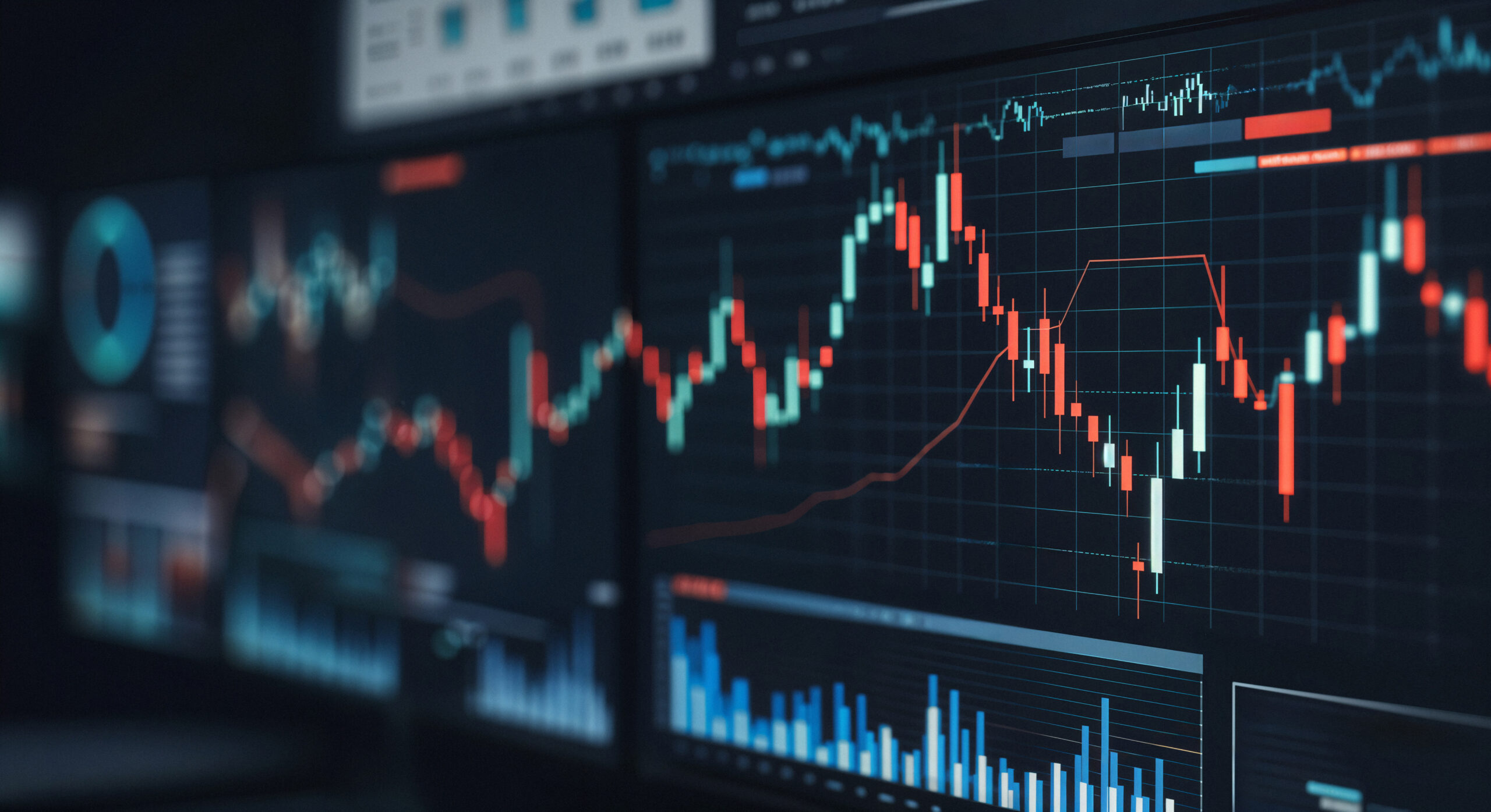 Automated trading latency analysis showing real-time stock market charts and execution speed data